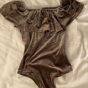 Fuzzy off-shoulder body suit